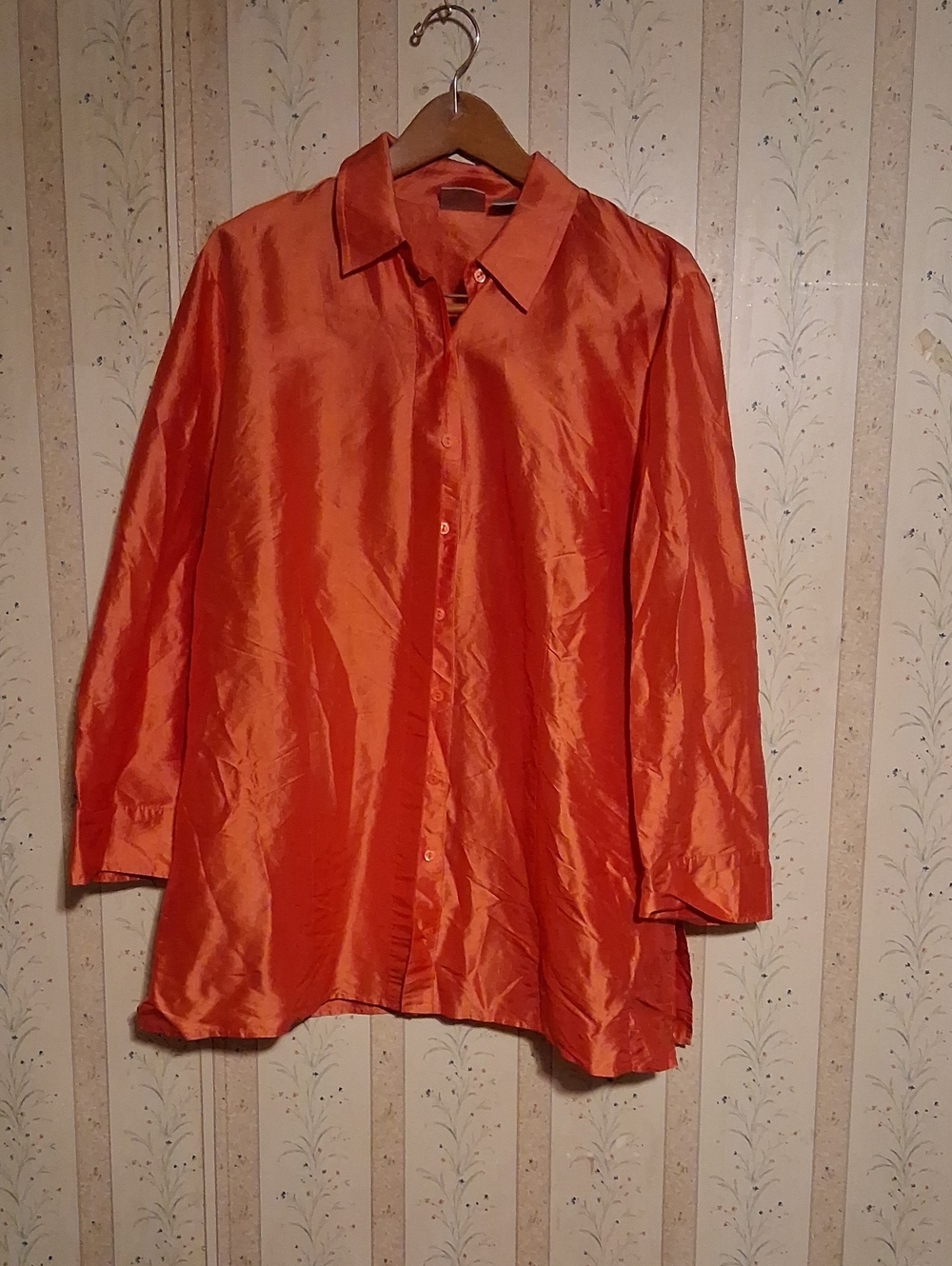 Chico's Orange Button-Down 100% Silk Blouse